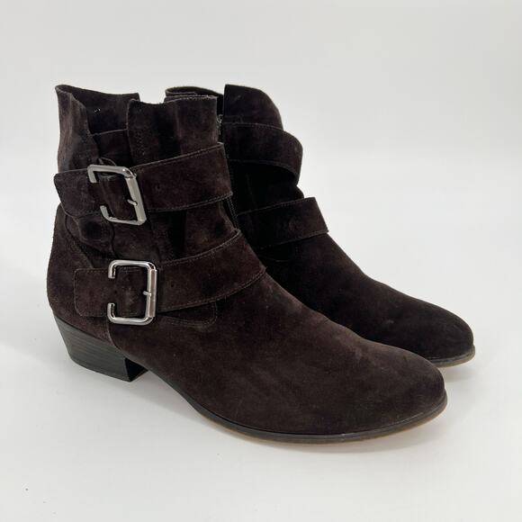 Paul Green Shoes - Paul Green Denver Belted Biker Boot Womens US 9.5 UK 7 Brown Suede Leather FLAW